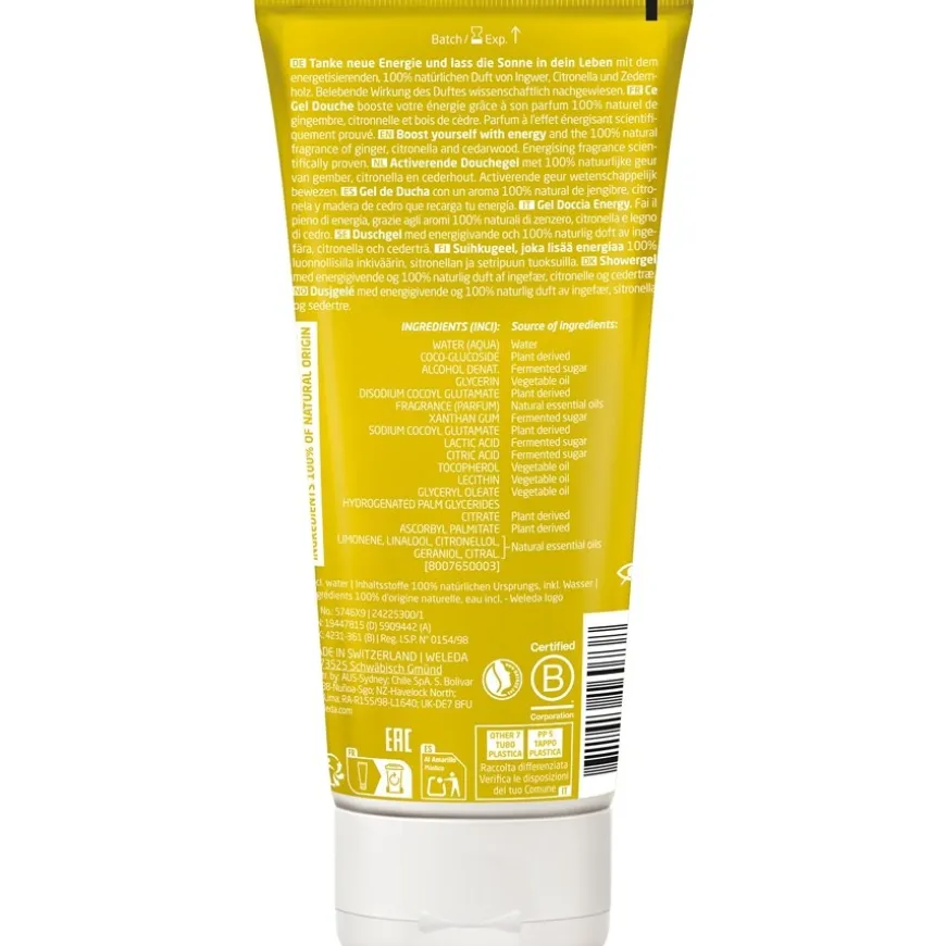 Energie Douchegel Gember, Reinigt de huid op milde wijze en geeft nieuwe energie
