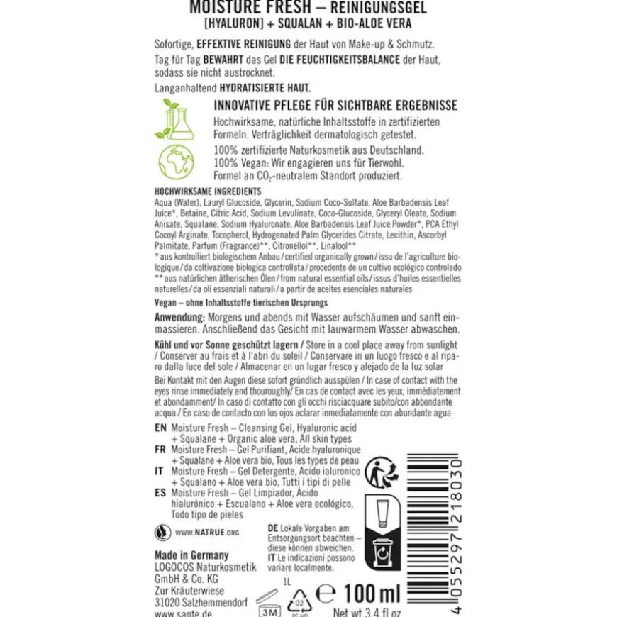 Moisture Fresh Reinigingsgel met hyaluronzuur, squalaan & organische aloë vera