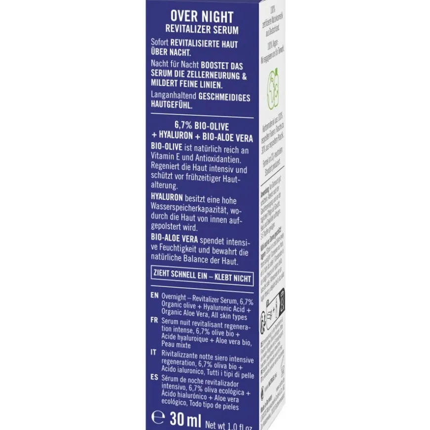 Overnight Revitaliser Serum met organische olijf, hyaluronzuur & organische aloë vera
